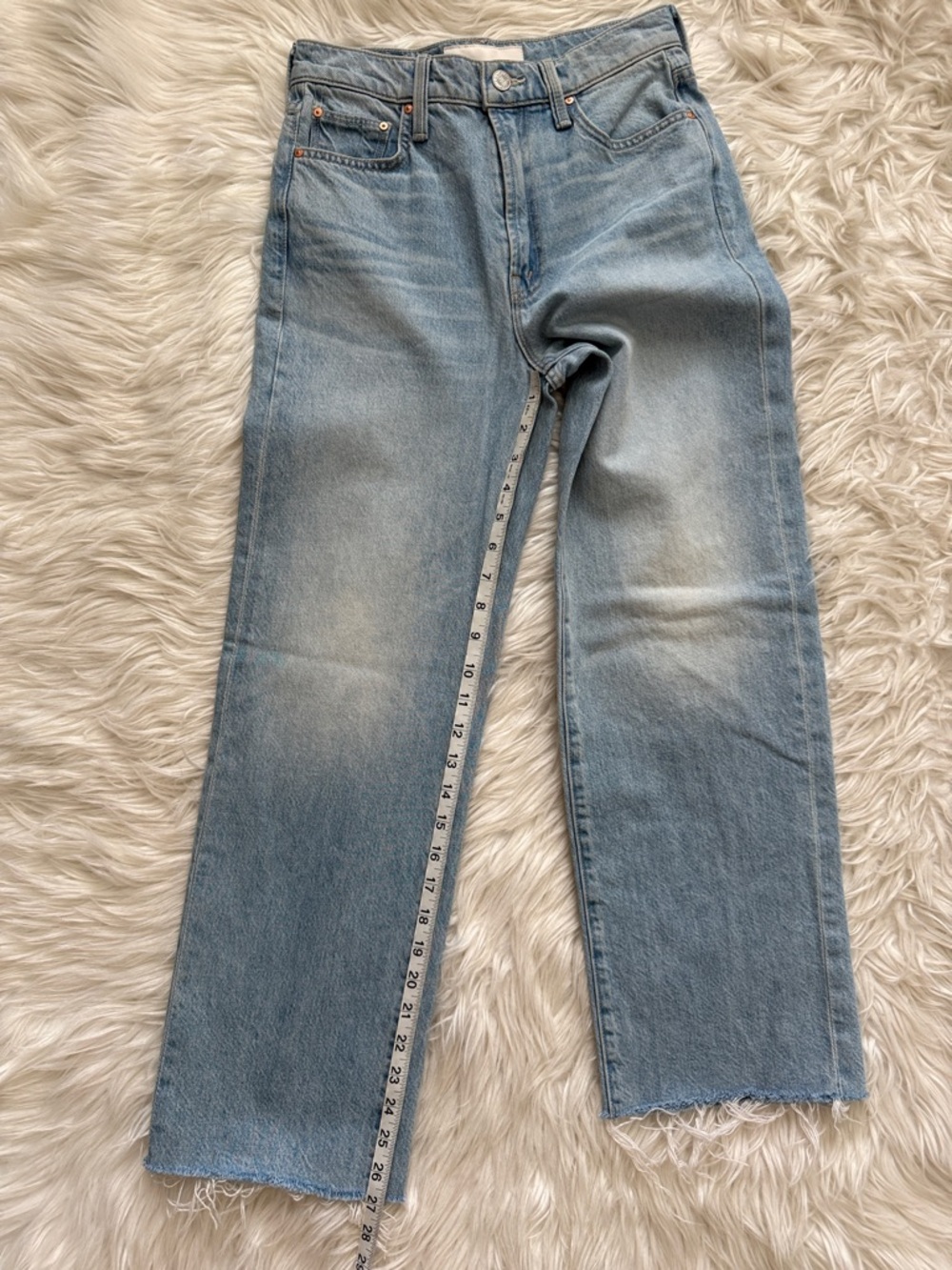 MOTHER Rambler Zip Ankle Fray Light Blue High-Rise Wide Leg Jeans - Picture 16 of 16